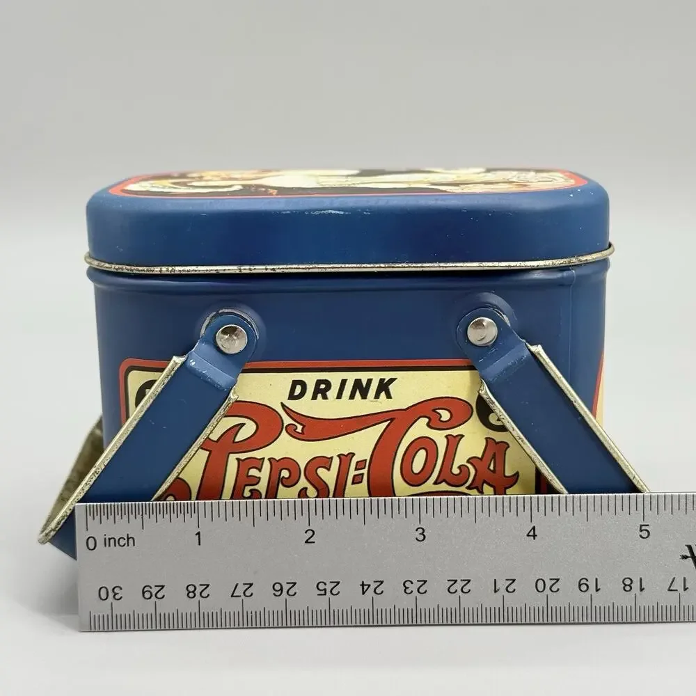 Vintage 1988 Tin Pepsi Advertisement Box W/ Handles & Lid Patina Collectible